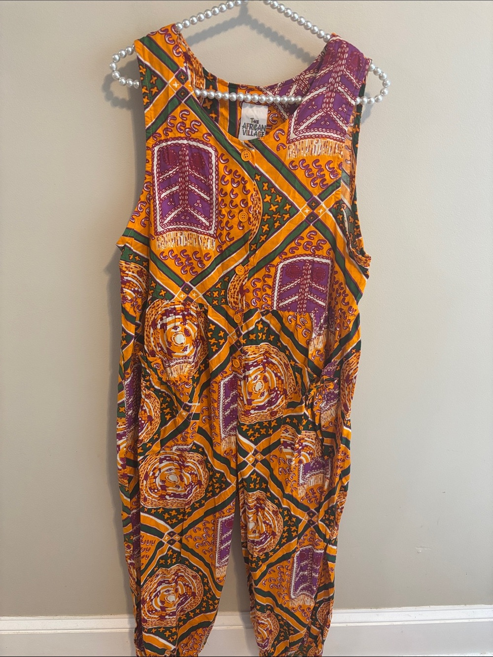 NEW The African Village Jumpsuit Womens Small Orange Purple Tribal Batik Vintage